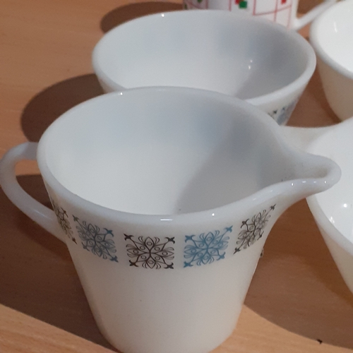 3 - Various Pyrex dishes and JAJ milk jug and sugar bowl. All Pyrex except one Anerican made dish. No da... 