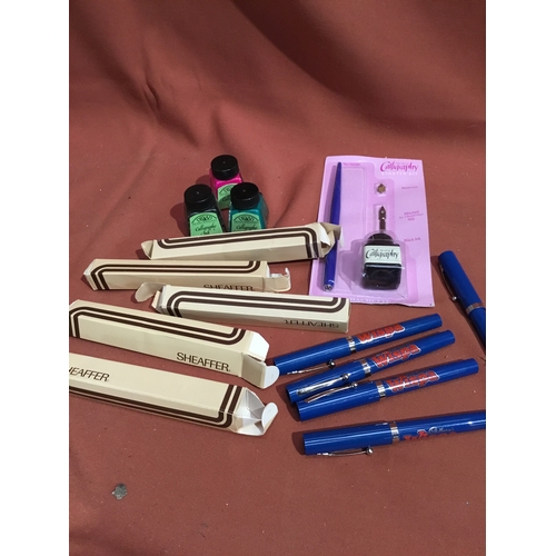 38 - Calligraphy lot inc Sheaffer wispa pens, ink & more