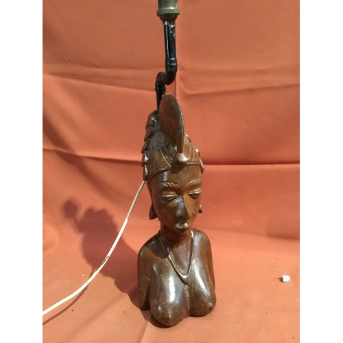 40 - Wooden tribal nude lady figure converted into a table lamp - hand written Sierra Leone 1980