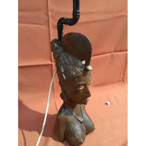 40 - Wooden tribal nude lady figure converted into a table lamp - hand written Sierra Leone 1980