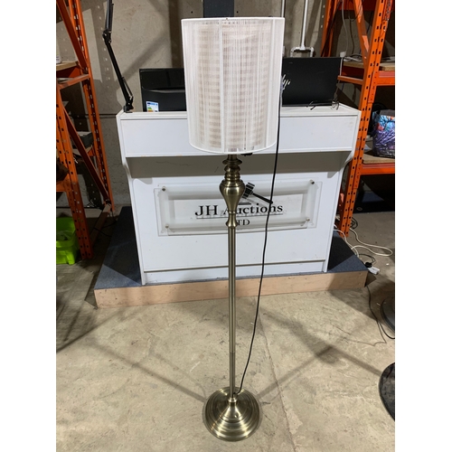 166 - Brass effect floor standing lamp with twin shade