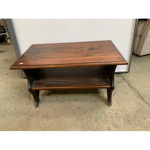 226 - Dark wood coffee table with under shelf - 75cm long