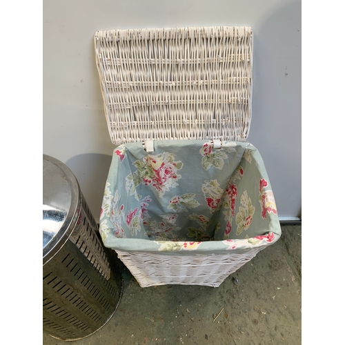 237 - A wicker and a chromed laundry bin