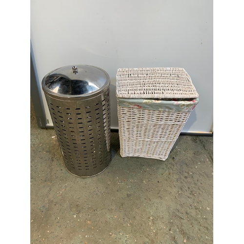 237 - A wicker and a chromed laundry bin