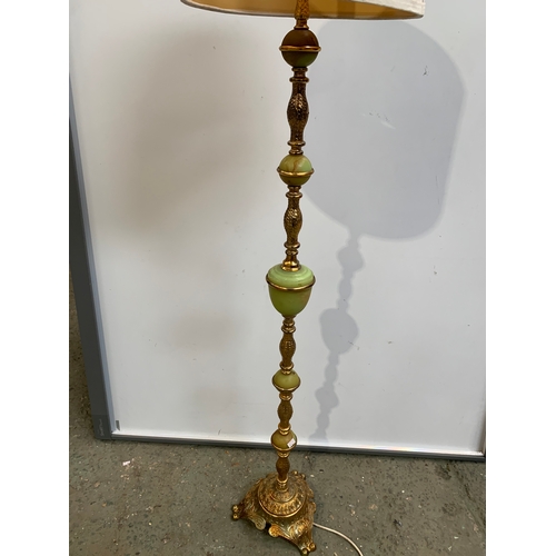 240 - Onyx style & brass floor standing lamp with shade