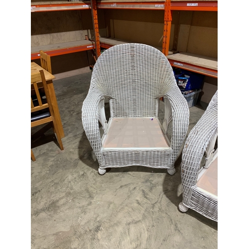 285 - Grey wicker woven style conservatory set with double sofa & 2 armchairs - just needs cushions!