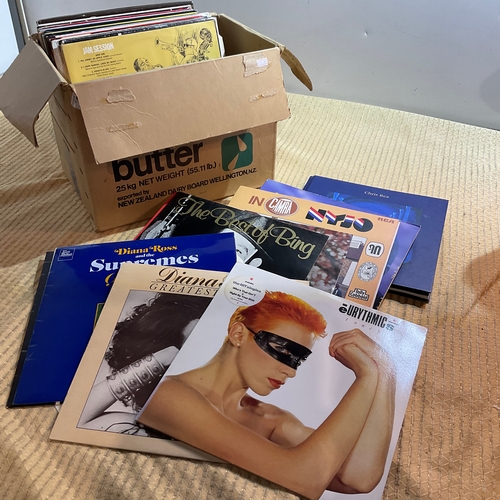 134 - Box of LP records including Eurythmics, Diana Ross, west side show and more