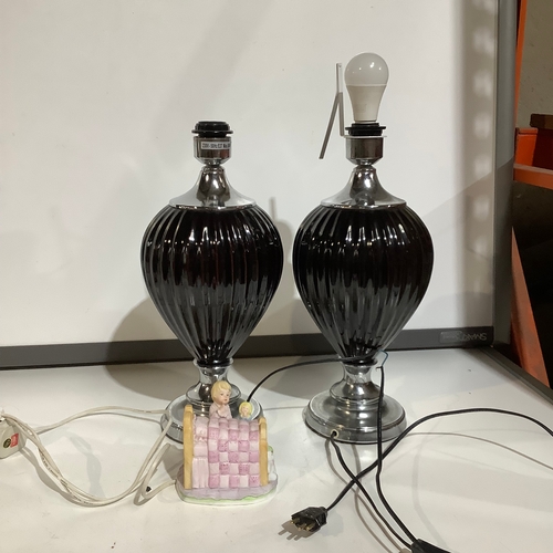 325 - Two black & chrome lamps and one other