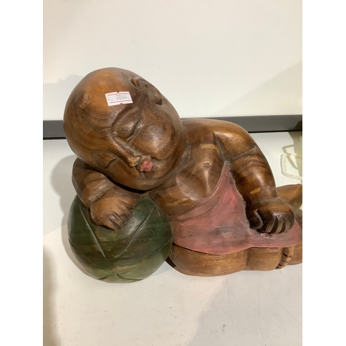 338 - Large wooden laying buddha ornamnet