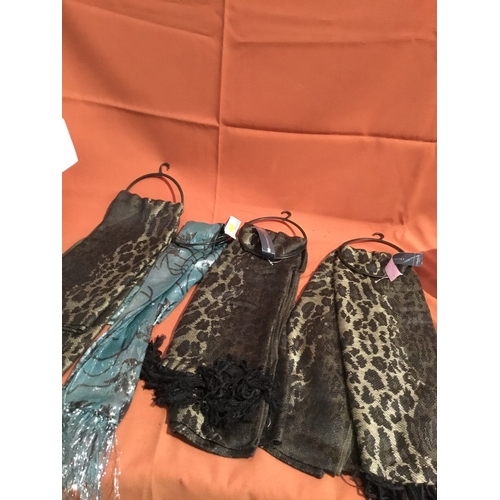 183 - 3 ladies animal print  and 1 floral print scarves