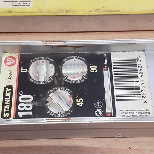 23 - 3 Spirit Levels. A Stanley Pro 180, Center Aluminum Box level and a Propi-line. Have been used but f... 