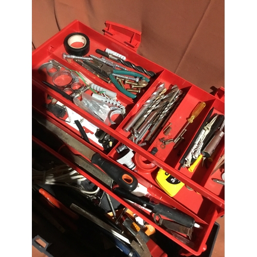 525 - Plastic Toolbox filled with drill bits, screws, screwdrivers, chisels etc