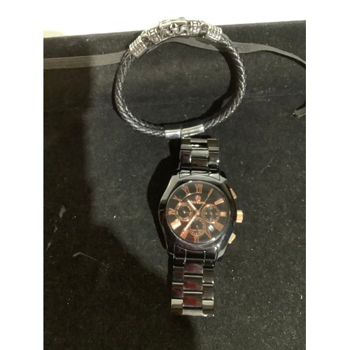 63 - Men’s heavy black stainless steel watch & a bangle