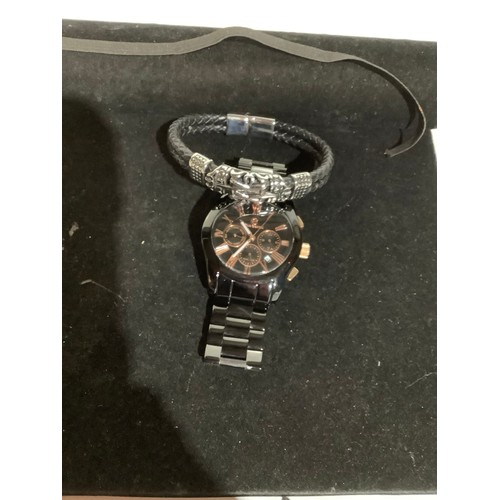 63 - Men’s heavy black stainless steel watch & a bangle