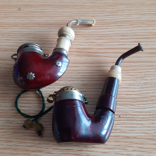 101A - 2 x Bruyers Garantie Smoking Pipes with wind caps. Great detail. One has a very small chip to mouthp... 