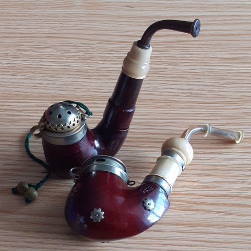 101A - 2 x Bruyers Garantie Smoking Pipes with wind caps. Great detail. One has a very small chip to mouthp... 