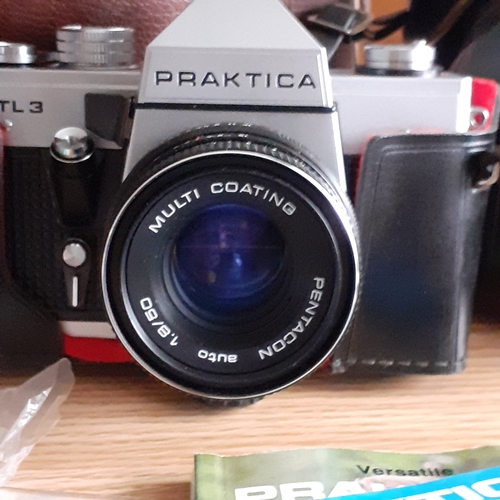 443 - Praktica MTL3 Camera, accessories, case and instructions booklet. Overall good clean condition. Case... 