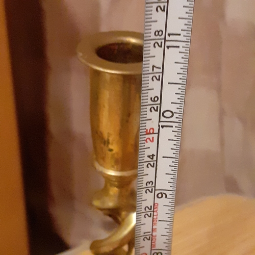 110A - Pair of Barley Twist Brass Candlesticks. Good quality and weighty at just over a kilo combined. Appr... 