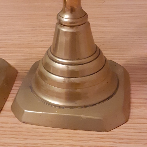 114A - Square Based Bevelled Brass Candlesticks. Good quality and weighty at over 1kg combined. Approx 11 i... 