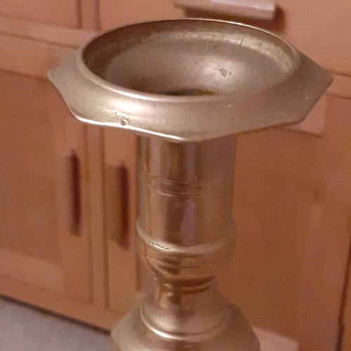 115A - Pair of Brass Candlesticks with unusual Dodecagon shaped base. Good quality and weighty at over 1kg ... 