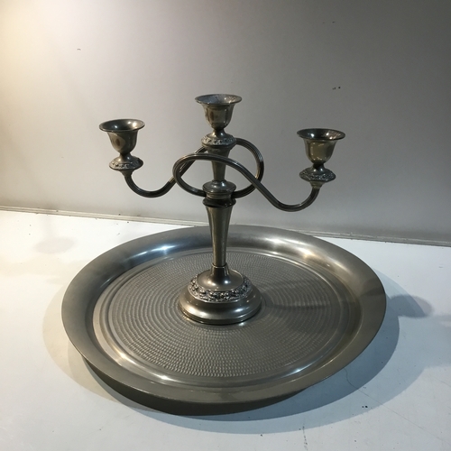 72 - Silver plated Candelabra on pewter Decorative Tray