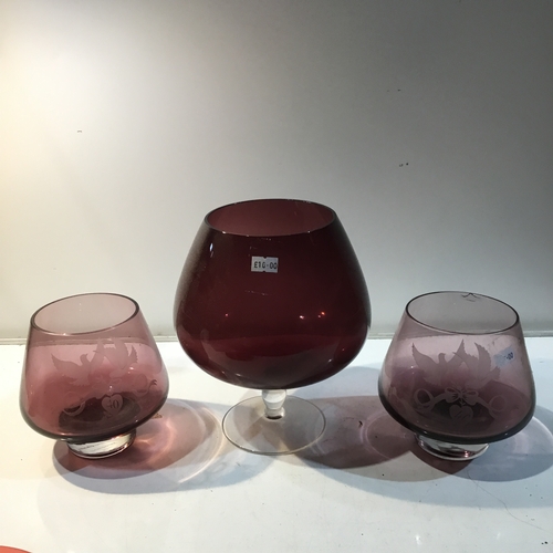 75 - Pair of Caithness Amethyst Bowls with Large Burgundy Emboli Glass