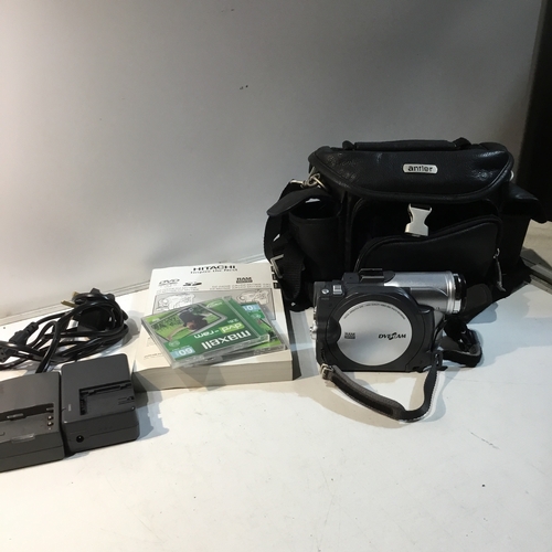 85 - Hitachi DVD Camcorder with Chargers and Disc, in leather case