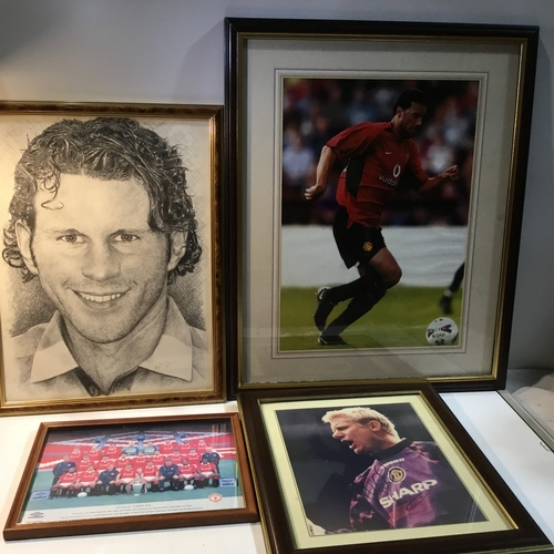 93 - Collection of Framed Manchester United Photographs, inc signed Peter Schmeichel