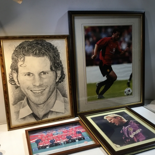 93 - Collection of Framed Manchester United Photographs, inc signed Peter Schmeichel