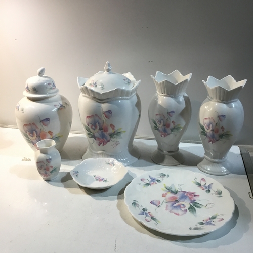 98 - Aynsley “Little Sweetheart” Bone China Vase, Plate and Trinket Pot Collection