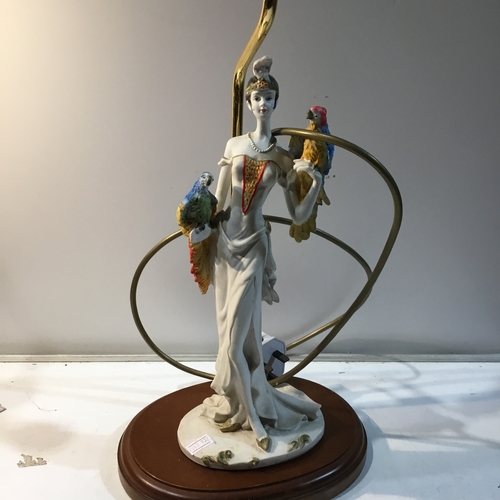 131 - Porcelain figure lamp with lady holding parrots