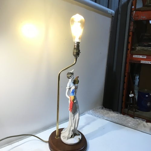 131 - Porcelain figure lamp with lady holding parrots