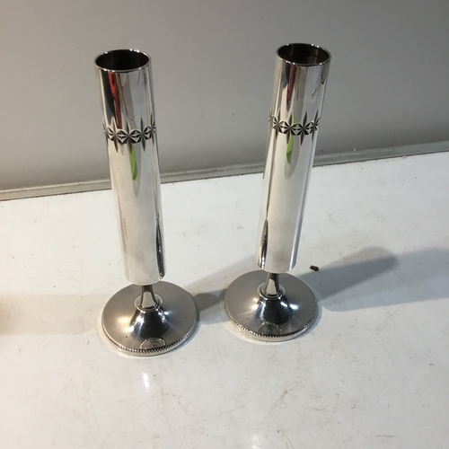 151 - Pair of 70s Silver Plated Bud Vases with Diamond Cut Decoration