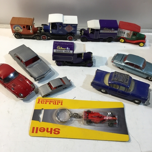 152 - Collection of Diecast Cars inc E-Type, Mark X, Cadburys Trucks and F1 Keyring