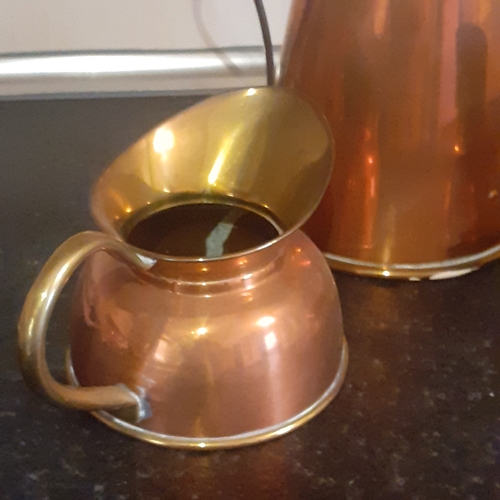 132A - 3 x Copper and Brass Pitchers/Jugs. Overall nice condition with the exception of one small dent in o... 