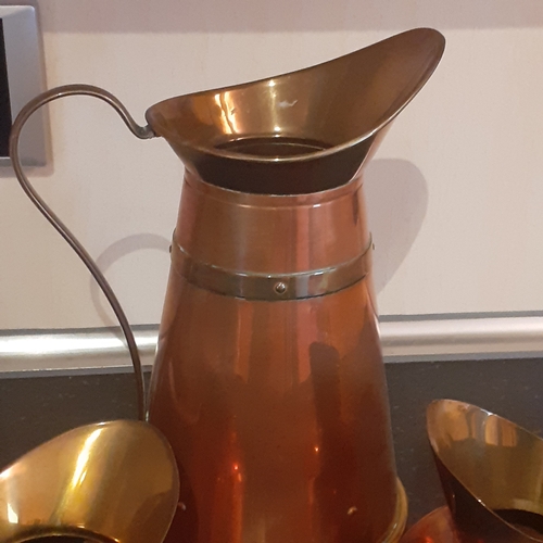 132A - 3 x Copper and Brass Pitchers/Jugs. Overall nice condition with the exception of one small dent in o... 