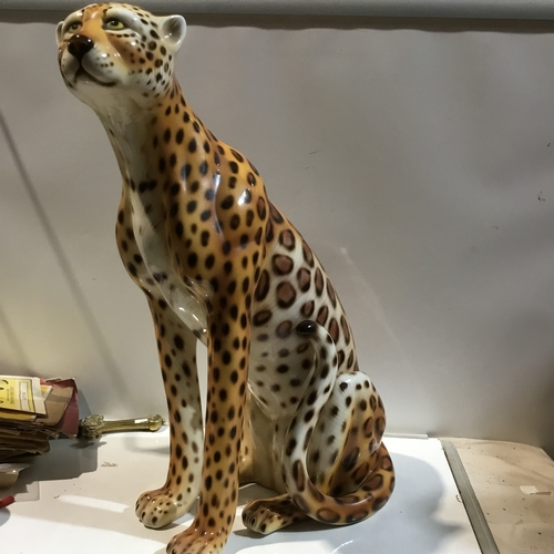 166 - Very large perching ceramic cheetah - 60cm tall