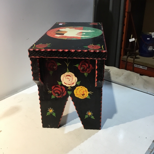 168 - Black & floral painted naive stool