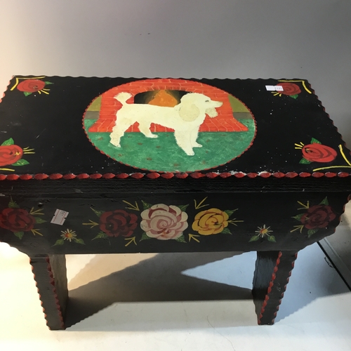 168 - Black & floral painted naive stool