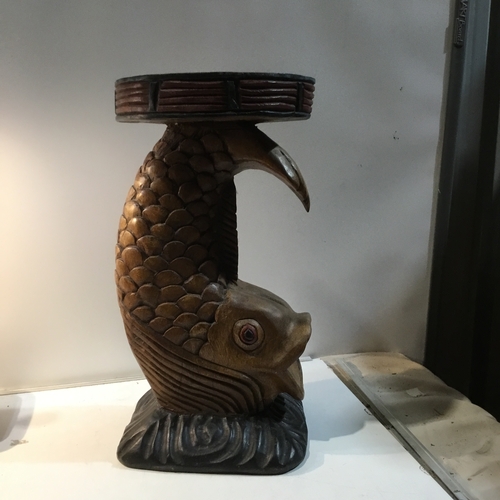 170 - Carved wooden gurgling fish side table - 60cm tall