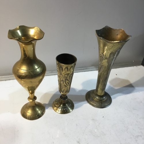 187 - Set of 3 single stem bud brass vases