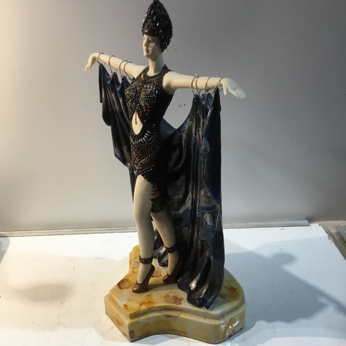 203 - Lady burlesque figurine on onyx style plinth - 30cm tall