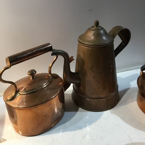 218 - Quantity of copper kettles and teapots in nice condition