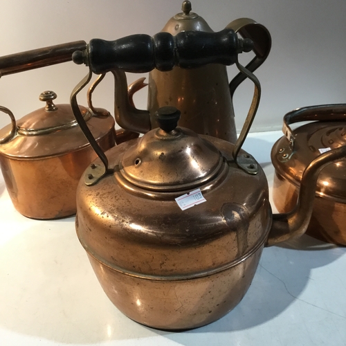 218 - Quantity of copper kettles and teapots in nice condition