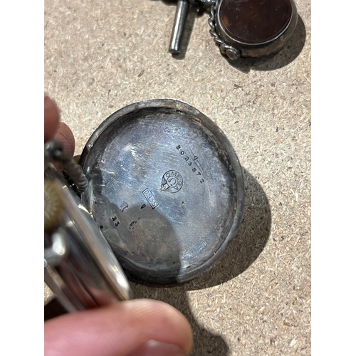 81A - Omega pocket watch (possibly silver) on 925 silver Albert chain with brown/green stone pendant - tot... 