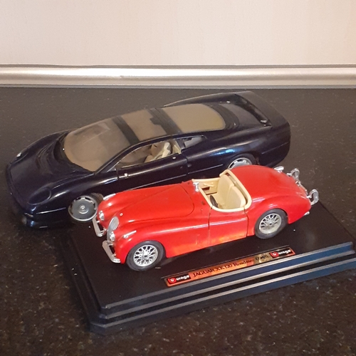 141A - Burago Jaguar XaJ120 Roadster and a Maisto Jaguar XJ220 model, scales 1/18. Played with condition wi... 