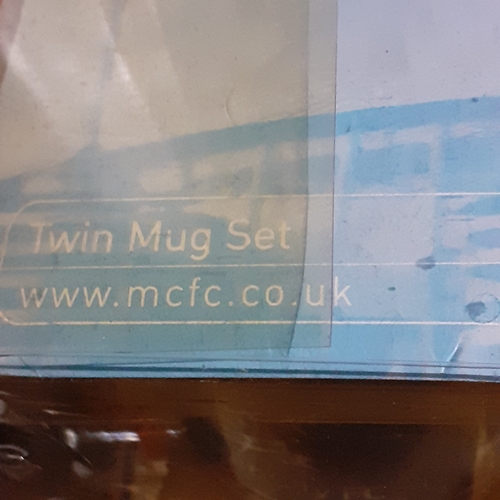 133A - Manchester City Twin Mug Set. Vintage in original packaging, look unopened. Official Manchester City... 