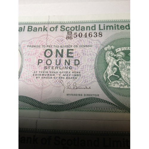 450A - COINS : 2 x Scottish 1 pound notes Consequetive dated 1st May 1980 Both in mint condition