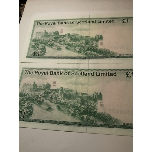 450A - COINS : 2 x Scottish 1 pound notes Consequetive dated 1st May 1980 Both in mint condition