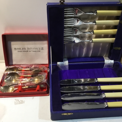 39A - Cutlery sets inc solid bronze spoons, & other sets of chromium plate and stainless steel